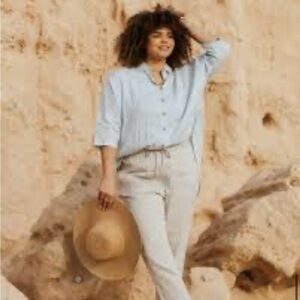 Wrap London Linen Light Blue Tunic Top J15
